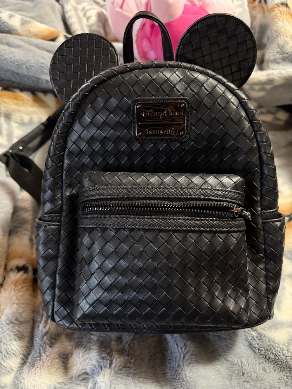 Loungefly Black Woven Mini Backpack with Mickey Ears